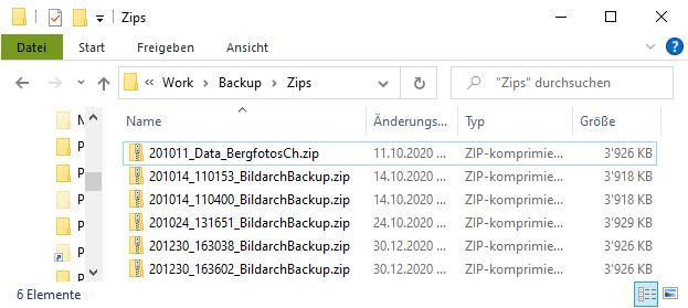 Backup-Ordner im Explorer anzeigen.