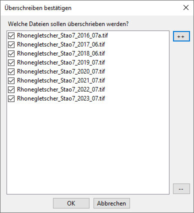 Before/After images: Überschreiben von Dateien bestätigen.