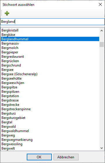 Dialog Stichwort auswählen