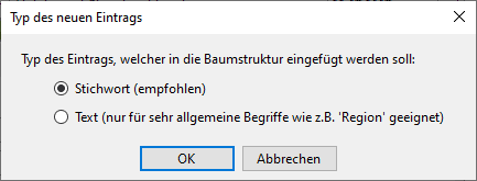 Dialog Typ des neuen Eintrags